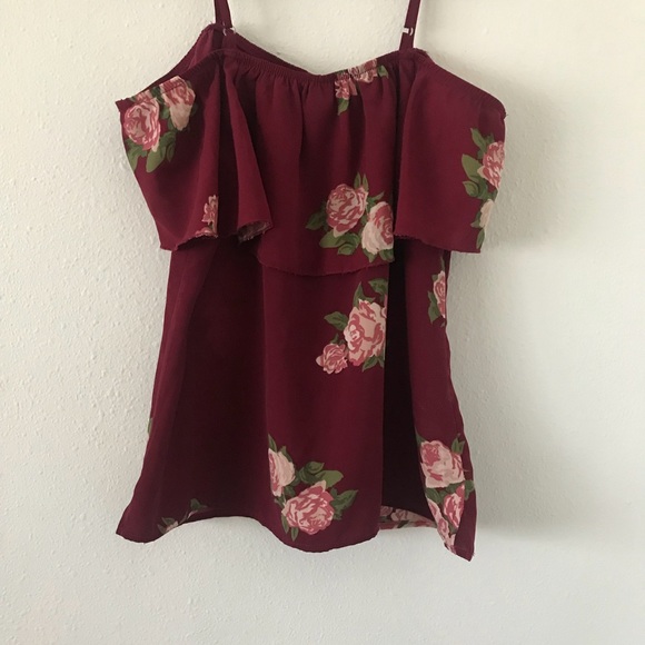 Off Shoulder Burgundy Floral Top Pretty! - Picture 2 of 4